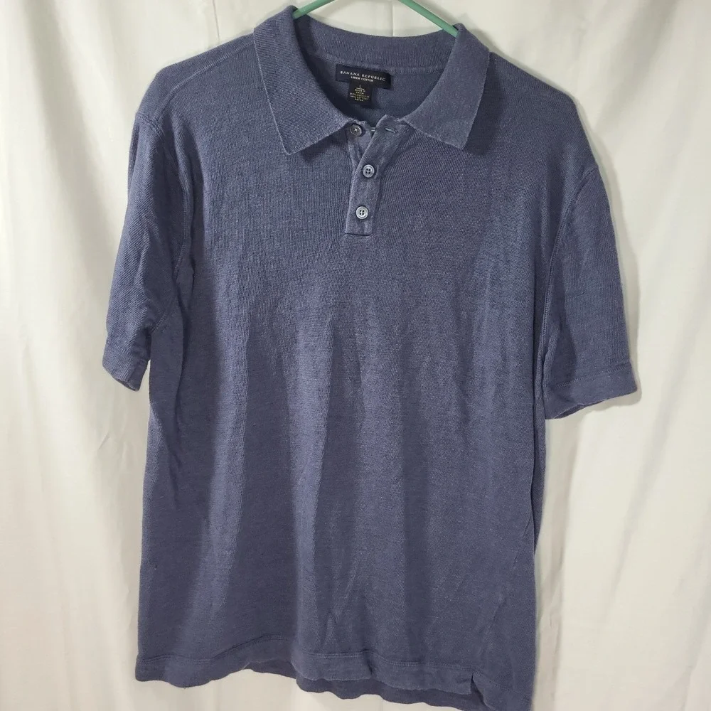 Banana Republic Mens Blue Linen Cotton Blend Short Sleeve Polo Shirt Large